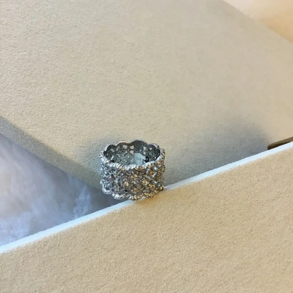 Sterling Silver Elegant Three-Row Crystal Ring - Picture 6 of 9